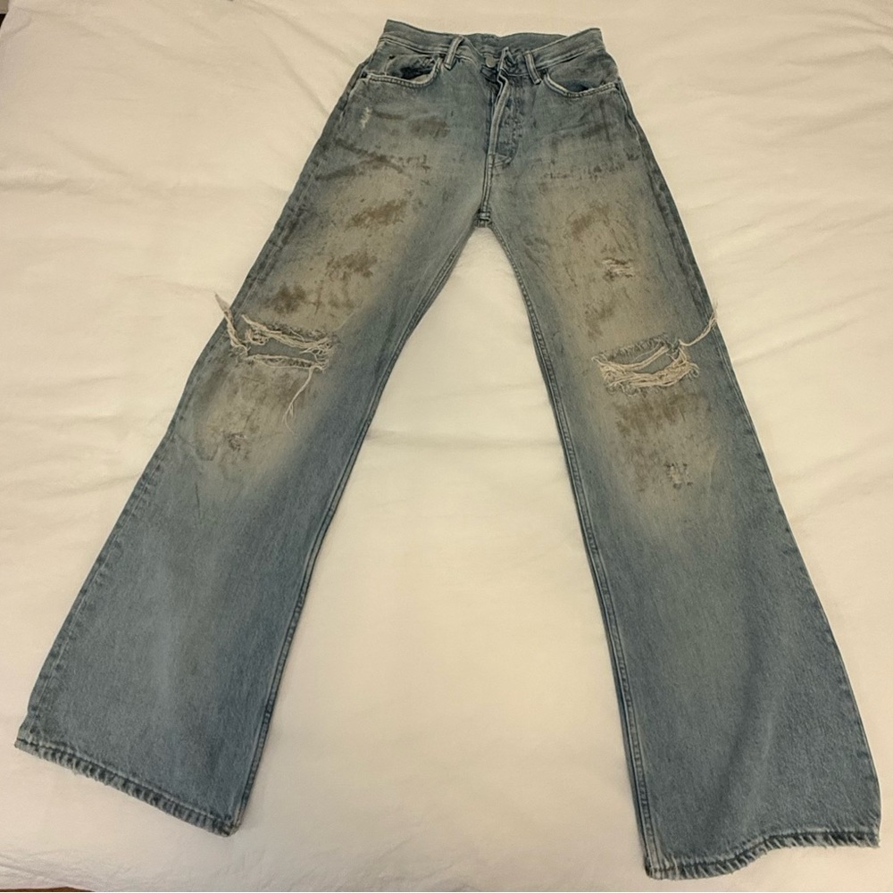 Acne Light Blue Distressed Bootcut Jeans